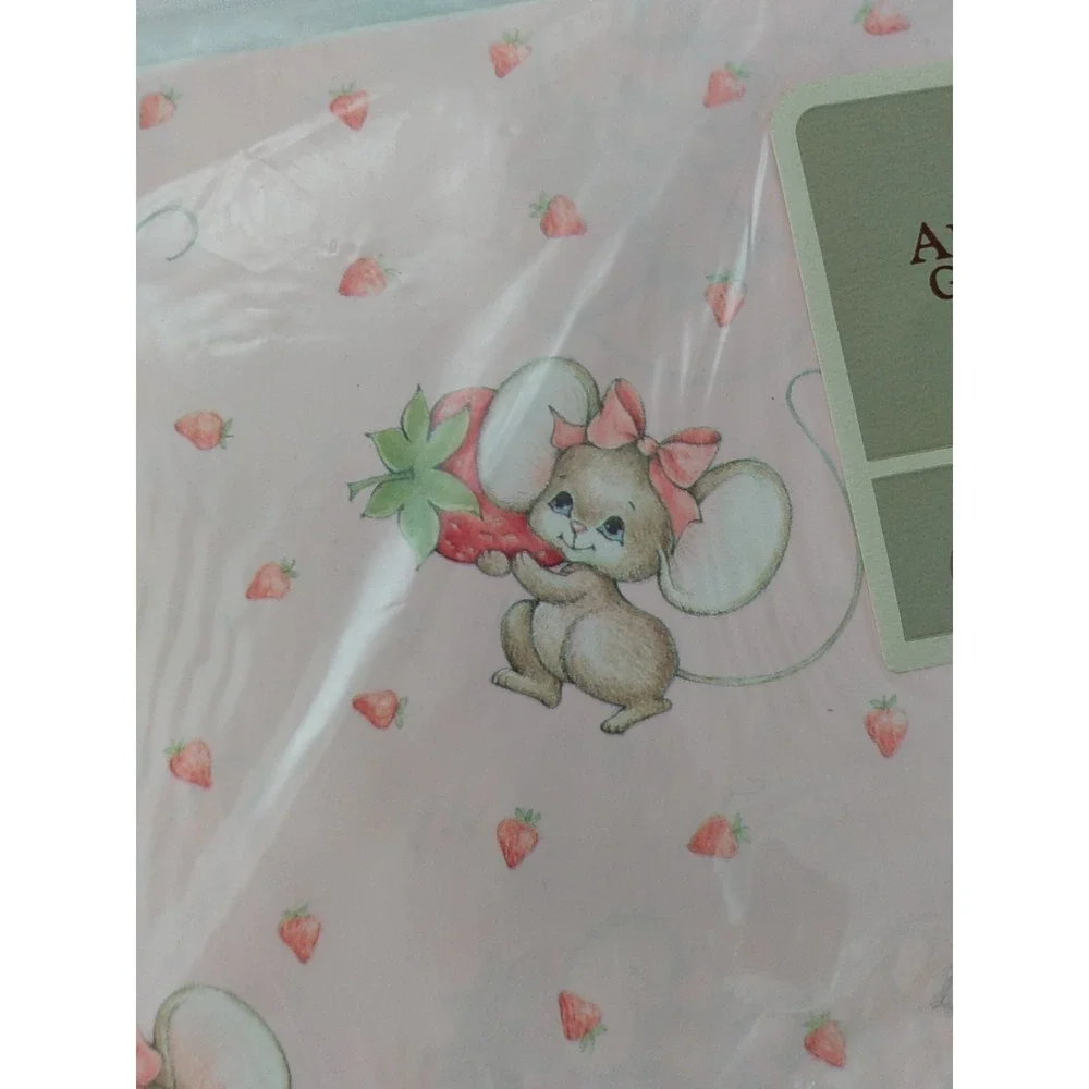 Vintage Hallmark Gift Wrap Paper Baby Shower Strawberry Mouse Pink Mice USA